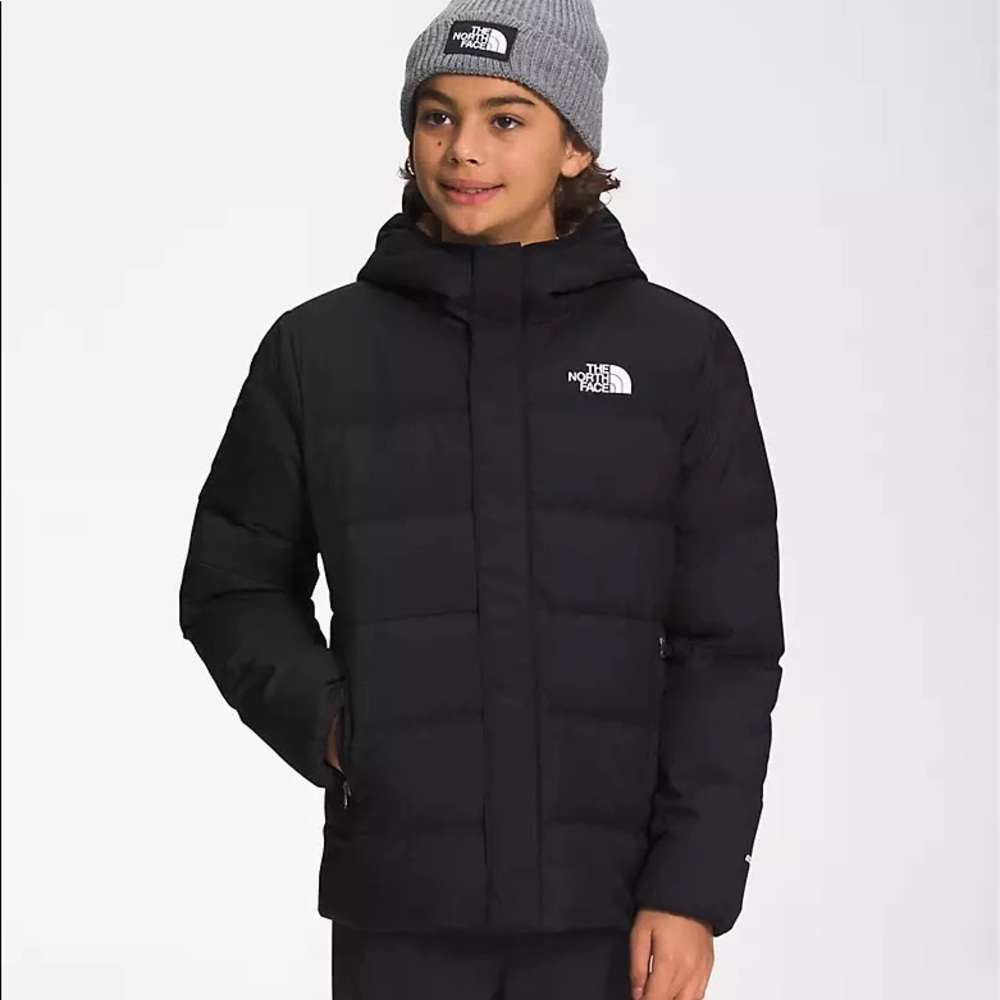 THE NORTH FACE big boys black hooded down fleece jacket sz XL